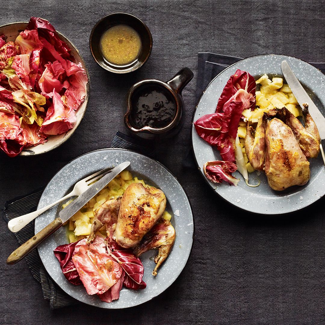 Maple-glazed partridge and parsnips