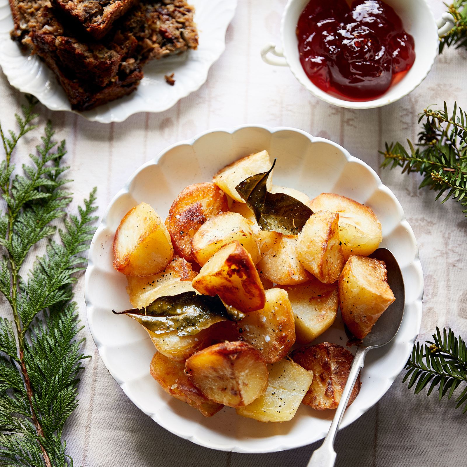 Sally Clarke's roast potatoes cooked with goose fat and bay leaves