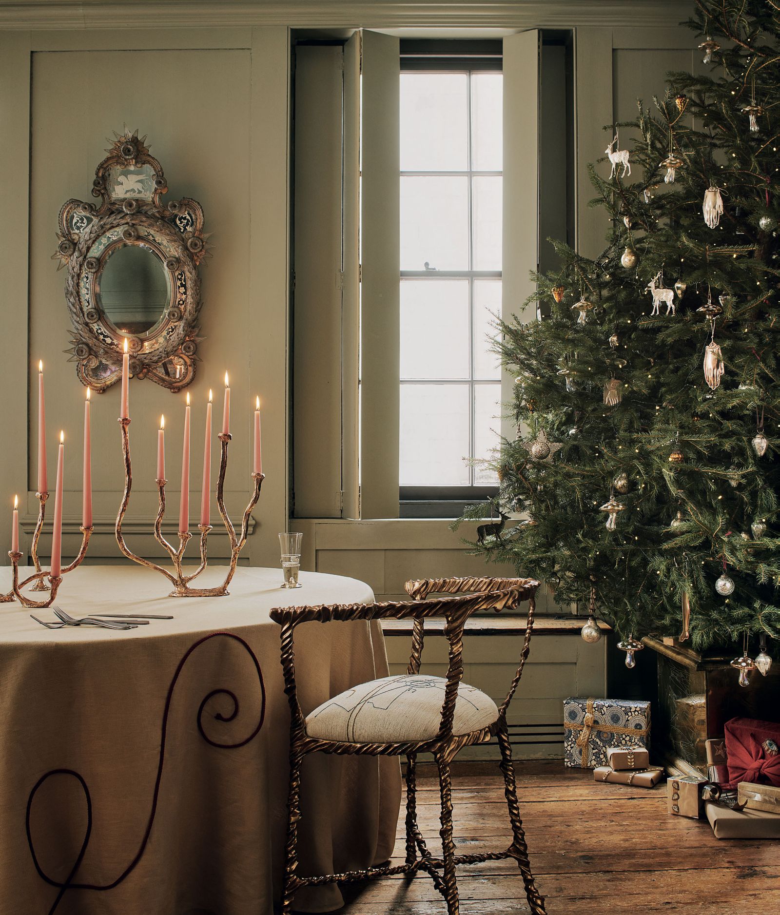 Image may contain Plant Flooring Wood Tree Furniture Ornament Christmas Tree Living Room Room Indoors and Hardwood