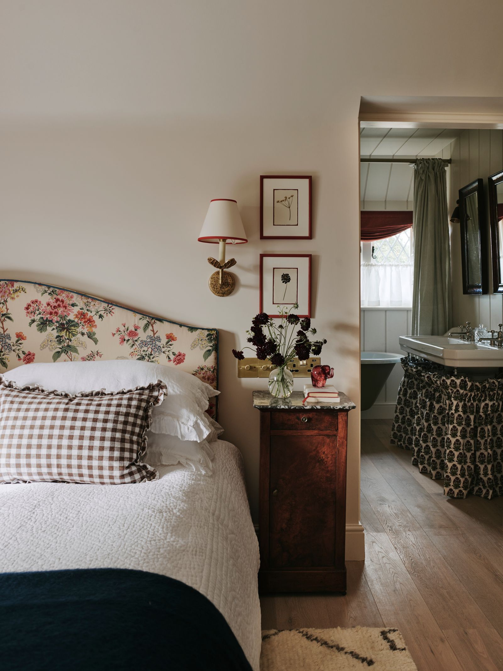 Walls in Farrow amp Balls ‘Dimity strike the perfect balance between warmth and light in this bedroom designed by Emma...
