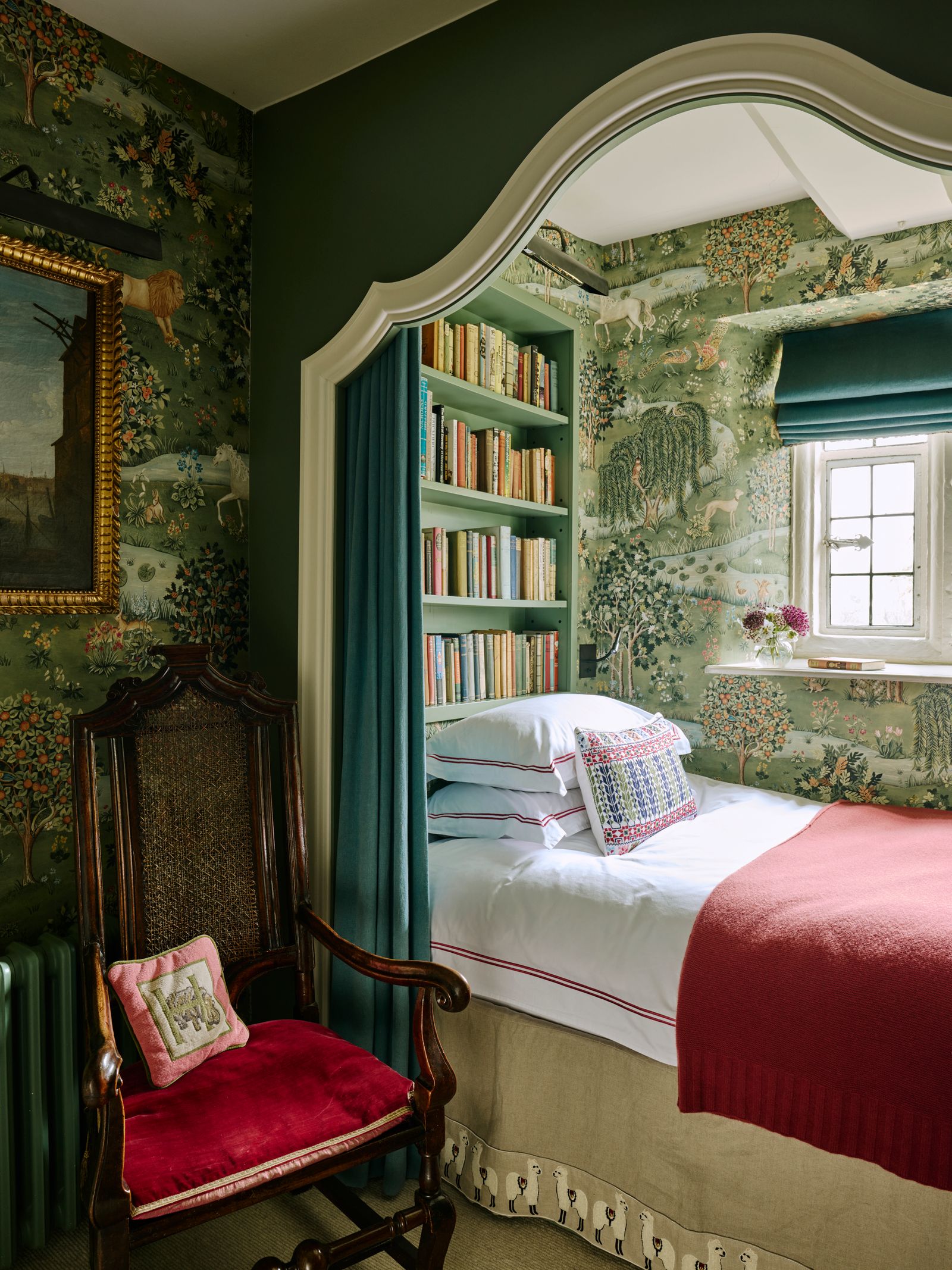 Image may contain Chair Furniture Home Decor Bed Cushion Art Painting Indoors Interior Design Bedroom and Room